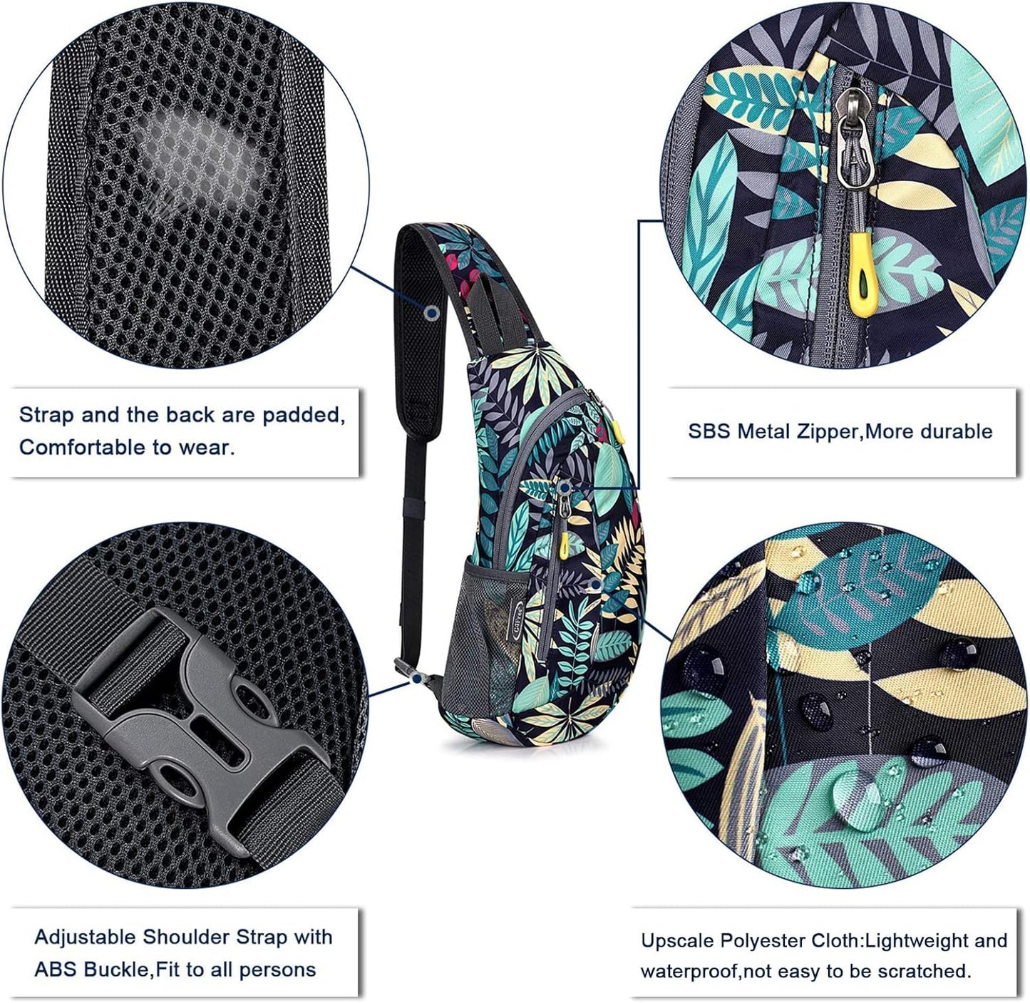 G4Free Sling Bag for Men Women, Small Crossbody Backpack Lightweight Chest Shoulder Bags for Travel, Outdoor and Sports (Blue Leaf)