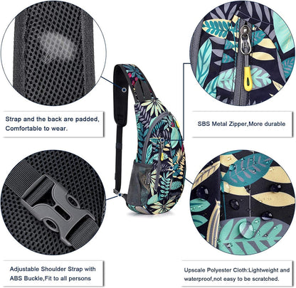 G4Free Sling Bag for Men Women, Small Crossbody Backpack Lightweight Chest Shoulder Bags for Travel, Outdoor and Sports (Blue Leaf)