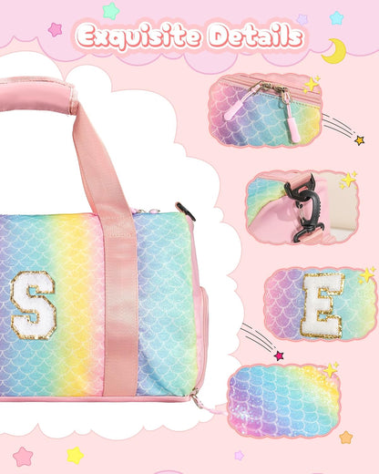 Graduation Gifts for Girls-Girl Gym Bag with Shoe Compartment, Kid Personalized Weekender Overnight Bags, Initial Travel Tote with Makeup Pouch, Gift Ideas for Niece Sister (Letter O)