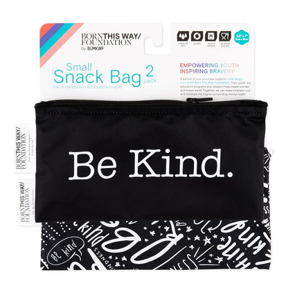 Bumkins Reusable Snack Bags, for Kids School Lunch and for Adults Portion, Washable Fabric, Waterproof Cloth Zip Bag, Supplies Travel Pouch, Food-Safe Storage, 2-pk Born This Way Be Kind