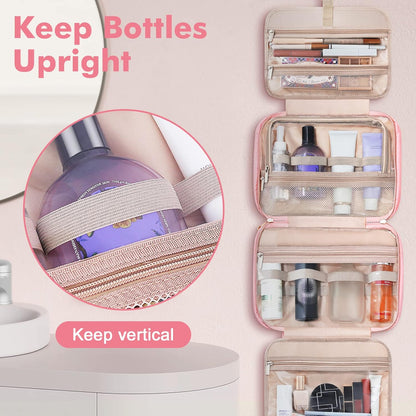 Wedama Toiletry Bag for Women, Large Cosmetic Travel Bag, Hanging Toiletry Bag for Bathroom, Thickened PVC Waterproof Travel Makeup Bag, Toiletries Bag for Travel Business Trips and Camping, Pink