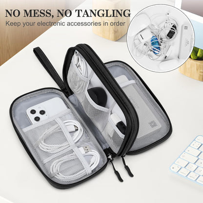 FYY Electronic Organizer, Travel Cable Organizer Bag Pouch Electronic Accessories Carry Case Portable Waterproof Double Layers Storage Bag for Cable, Cord, Charger, Phone, Earphone, Large Size, Black