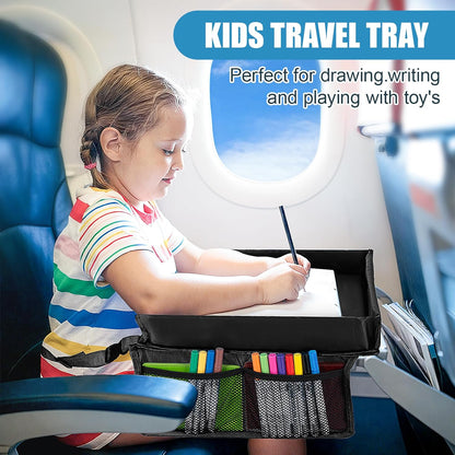 Children Auto Lap Pad - Travel Tray Tablet Holder，Car Seat Lap Tray for Toddlers, Kids，Use on Airplanes, Road Trips, Lap Desk，Tablet Holder and Carry Bag (Black)