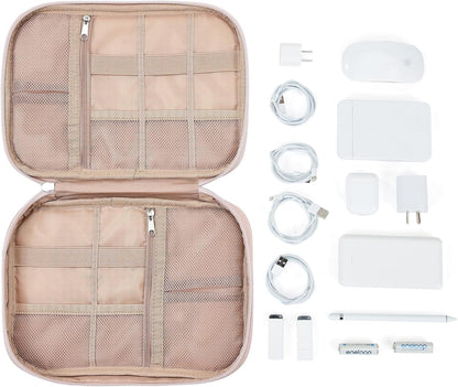 NISHEL Travel Cord Organizer Case, Tech Electronic Bag, Essentials for Charger, Cable, Phone, Hard Drive, USB, SD Card, Pink