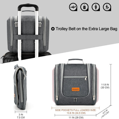 Hanging Toiletry Bag for Women & Men, Cruise Ship Travel Essentials, Holds Full Size Shampoo, with Dry and Wet Separation Cosmetic Bag, Makeup Organizer Bag, Bathroom Water-resistant Bag, Grey