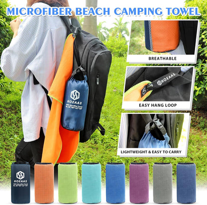 HOEAAS 2 Pack Microfiber Camping Towels, Quick Dry Towel, Super Absorbent Ultra Compact Travel Towel Soft Lightweight Sports Towel for Sweat Fast Drying Towels for Pool,Gym,Hiking,Backpacking,Fitness
