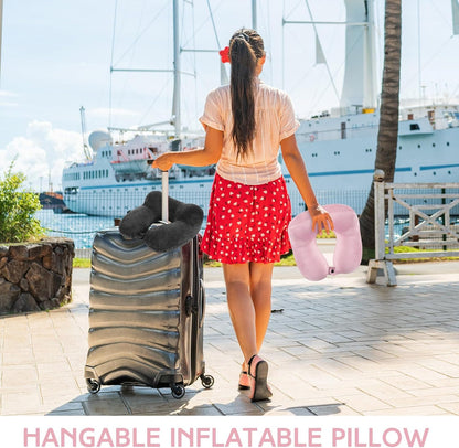 Sintuff 2 Pack Inflatable Travel Pillow for Airplanes Inflatable Neck Flight Pillows with Compact Bag and Blindfold for Traveling, Airplane, Train, Car, Office(Dark Gray and Light Pink)