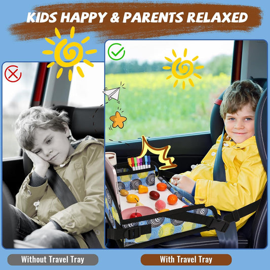 Kids Travel Tray for Airplane - Toddler Car Seat Table Tray, Road Trip Essentials for Boys & Girls, Carseat Lap Desk for Kids Road Trip Activities, Magic Circle
