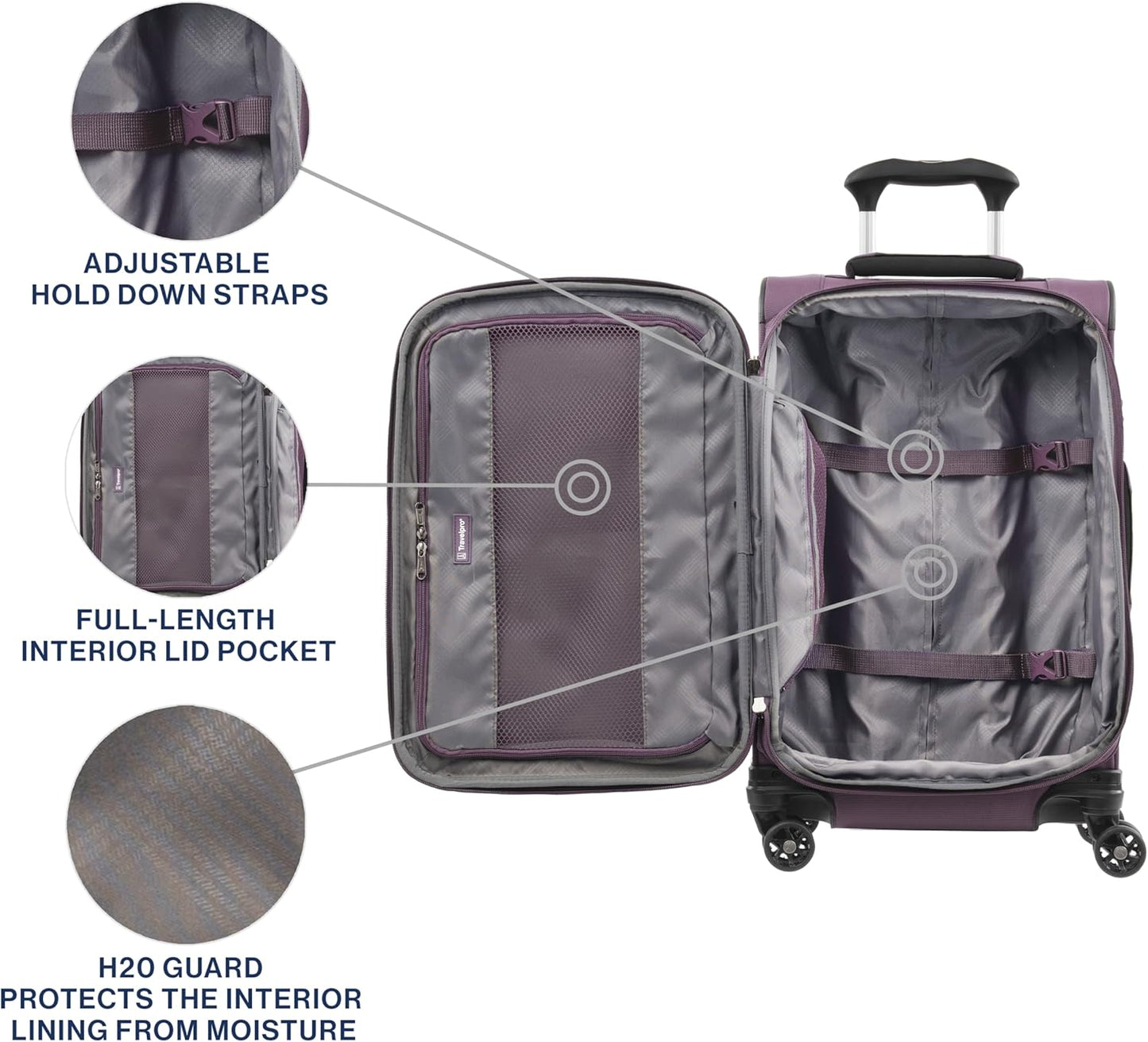 Travelpro Tourlite Softside 21" Expandable Luggage with 4 Spinner Wheels, Lightweight Suitcase, Carry-On, Deep Purple