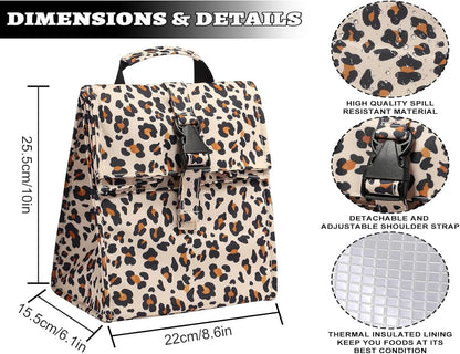 Insulated Foldable Lunch Bag- Lightweight Portable with Adjustable Shoulder Strap Lunch Box for Men, Women, Office, Work, Picnic, Hiking and Beach (Leopard(Soft Fabric))