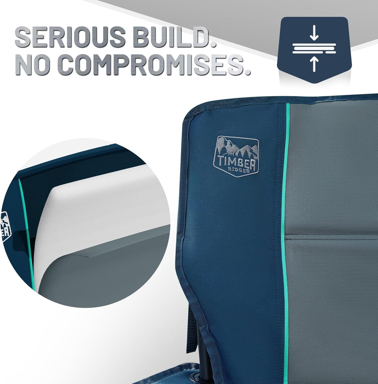 Timber Ridge 550 LBS Oversized Folding Camping Chair for Adults, Heavy Duty Outdoor Chair with Cup Holder Side Pocket for Camp, Lawn, Picnic, Navy-Upgrade