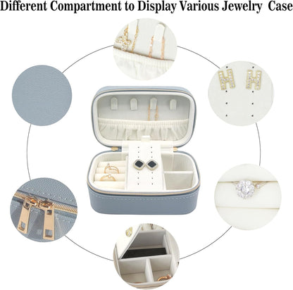 Travel Jewelry Case Bulk Of 4 For Women Weekend Trips, Gold Zip, PU Leather Compact Jewelry Organizer For Earring Bracelets Blue Travel Jewelry Box Set 4 Perfect For Small Bridesmaid Jewelry Box Gift