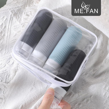 ME.FAN Travel Bottles for Toiletries, TSA Approved 3oz Silicone Journey Size Containers, Portable Split Bottle for Conditioner, Shampoo, Lotion- 4 Pack Grey