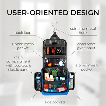 Travel Toiletry Bag for Men and Women - (10.6”x10.6”x3.2”) Large Hanging Toiletry Organizer - Waterproof Hygiene Bag with Metal XXL Swivel Hook, with Sturdy Zippers and 19 Compartments for Toiletries