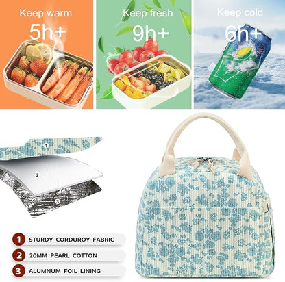 Bluboon Lunch Bag for Women Men Cute Corduroy Lunch Tote Bags Reusable - Image 8
