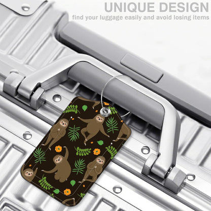 2 Pack Yoga Luggage Tags for Suitcases Funny Sloths Leather Luggage Tags Privacy Cover ID Label with Stainless Steel Loop and Address Card for Women Men Travel Bag Backpack