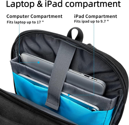 DUSLANG 17 Inch Laptop Backpack for Travel with Backpack Rain Cover College Backpack for Men Laptop Bag with USB Charging Port,Black