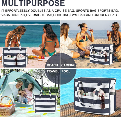 Waterproof Beach Tote Pool Bags for Women Ladies Extra Large Gym Tote Carry On Bag With Wet Compartment for Weekender Travel