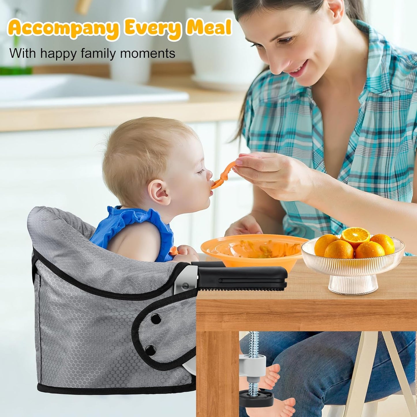 Hook On Chair, Portable Table High Chair, Folding Compact Baby Seat with Storage Bag for Indoor/Outdoor(Grey)