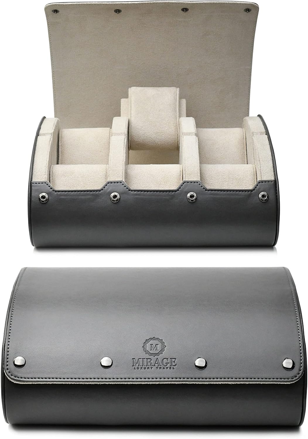 6 watch case box for travel and display organizer - Slate Grey & Ivory White