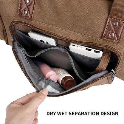 WITZMAN Mens Duffle Bags for Traveling Canvas Weekender Travel Bag Expandable Overnight Bag Carry on Bag(A8007 Brown)