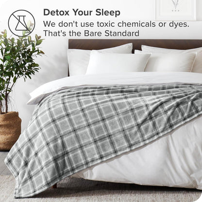 Bare Home Textured Fleece Blanket - Throw/Travel - Ultra-Soft Lightweight for Bed, Sofa, and Couch - Luxury Microplush - Cozy Warm Blanket (Throw/Travel, Tartan Plaid)