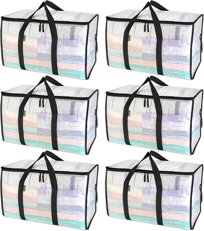 BALEINE 6-Pack Oversized Moving Bags with Reinforced Handles, Heavy-Duty Storage Tote for Clothes, Moving Supplies (Clear, 6-Pack)