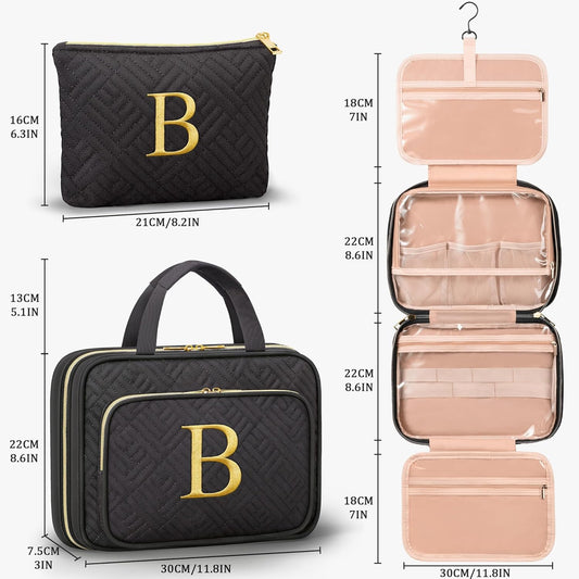 Personalized Gifts for Women, Initial Toiletry Bag Hanging Travel Organizer & Makeup Cosmetic Bag with Embroidery Letter Teacher Appreciation Gift Birthday Mothers Day Gifts for Mom Wife Friend Sister