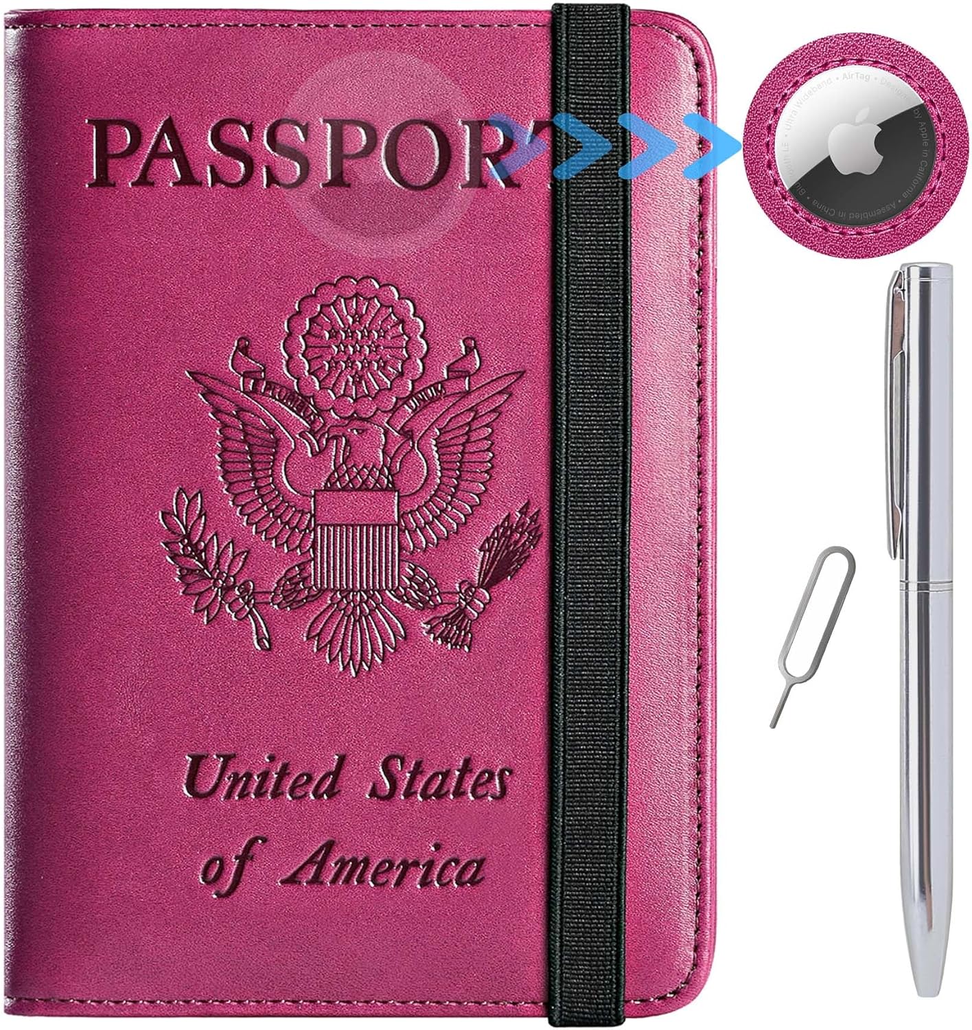 Airtag Passport Holder Cover Wallet Travel Essentials RFID Blocking Leather Card Case International Must Haves Travel Accessories for Women Men(119#Purple)