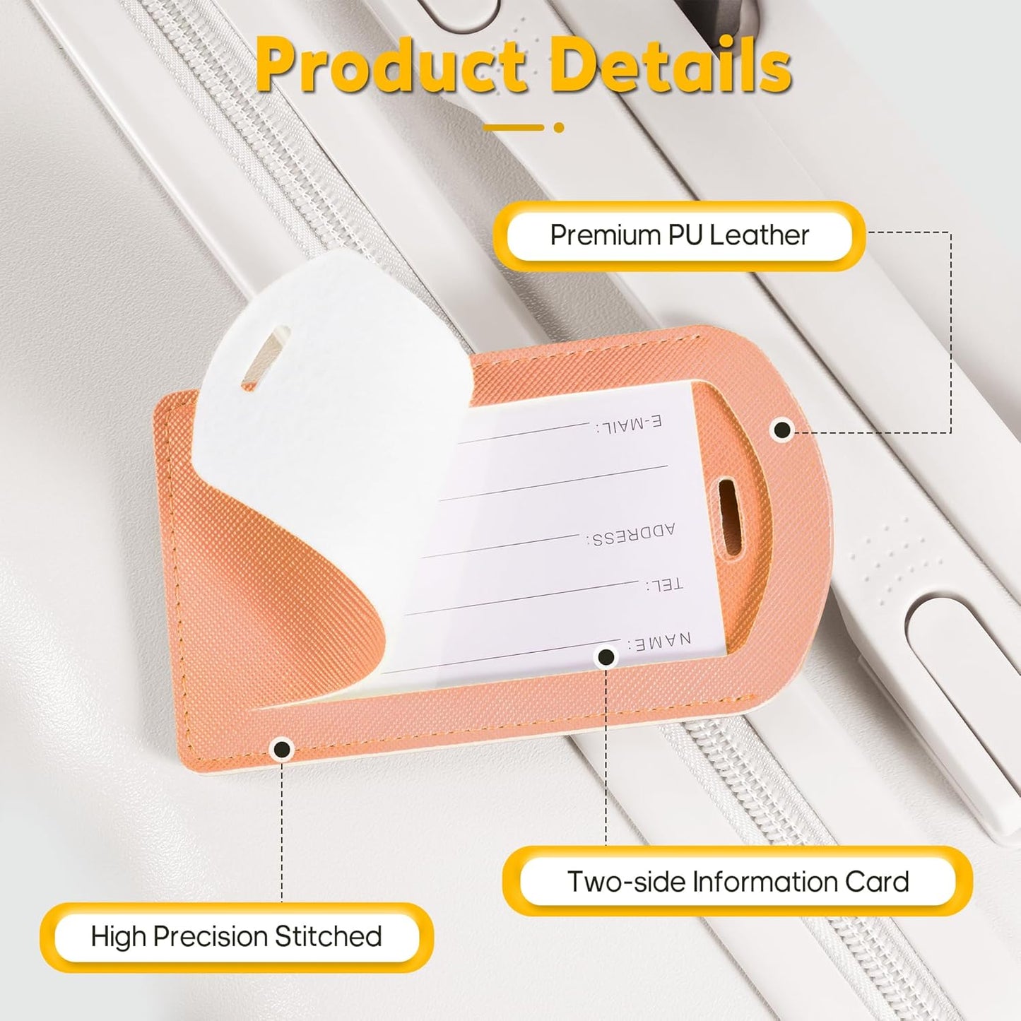 3 Pack Luggage Tags for Suitcases, TSA Approved Bag Tags, Baggage Tags with Privacy Protection, Travel Essentials Luggage Accessories, Rose Gold