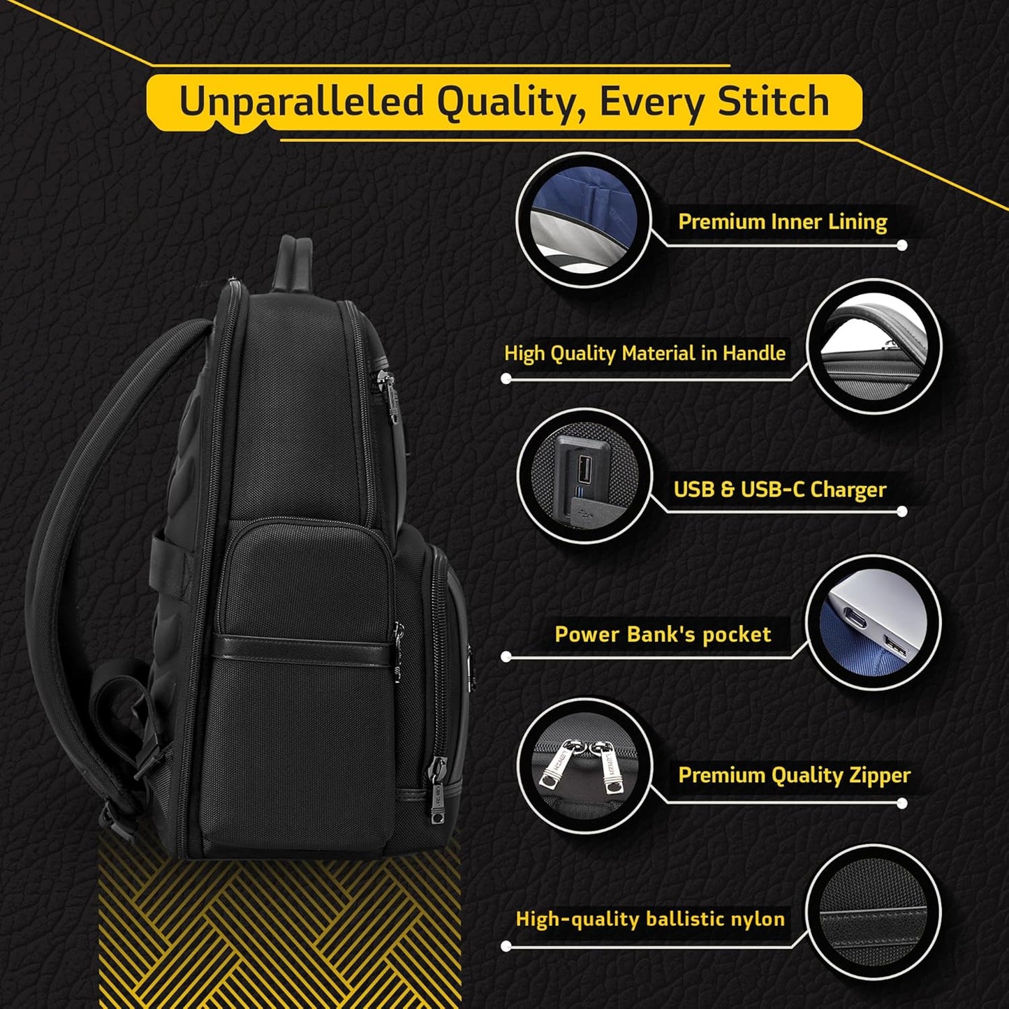 Laptop Business Backpack for Men & Women, Work Backpack Fits 15.6 Inch, Premium Qulity Travel Bag with USB Charging Port, Water-Resistant, Durable Nylon, Computer Bookbag with Multiple Pockets
