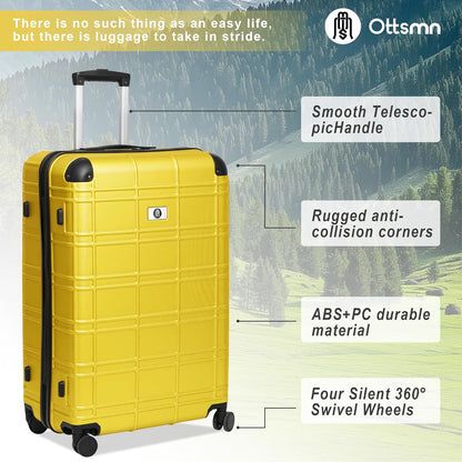 Luggage Sets 4 Piece, ABS PC Lightweight Suitcases with Wheels, Hardshell Luggage Sets Suitcase set with TSA Lock Yellow (12in 20in 24in 28in)