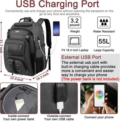 TSA Friendly Travel Laptop Backpack 18.4 inch XXXL Gaming Backpack Water-Repellent College Daypack Business Backpack with RFID Pockets & USB Port for Men