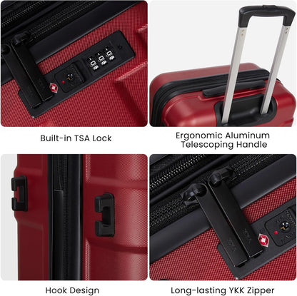 Hardside Carry On Luggage 22x14x9 Airline Approved with Spinner Wheels, Lightweight 20-inch Carry-On Suitcase for Women & Men, Red