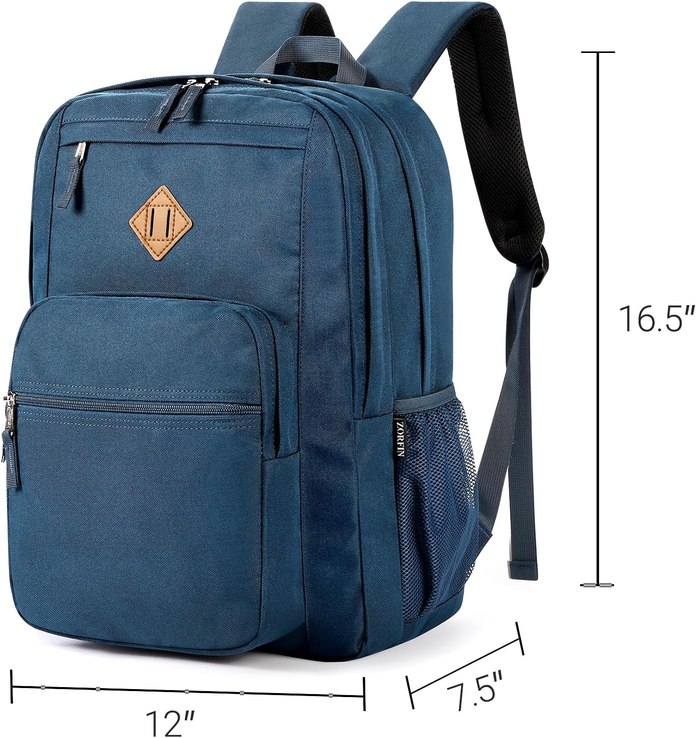 ZORFIN 26L Backpack for College, and Travel: Water Resistant Bookbag - Navy Blue