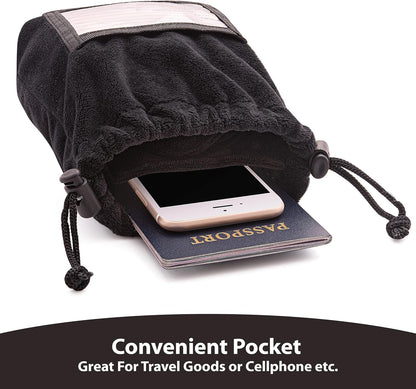 Inflatable Travel Neck Pillow: Extra-Soft, Cushion. for Airplanes, Trains, Cars, Portable Travel Accessory-with Carrying Pouch for Cell Phone and Passport Etc. (Black) (OW-103)