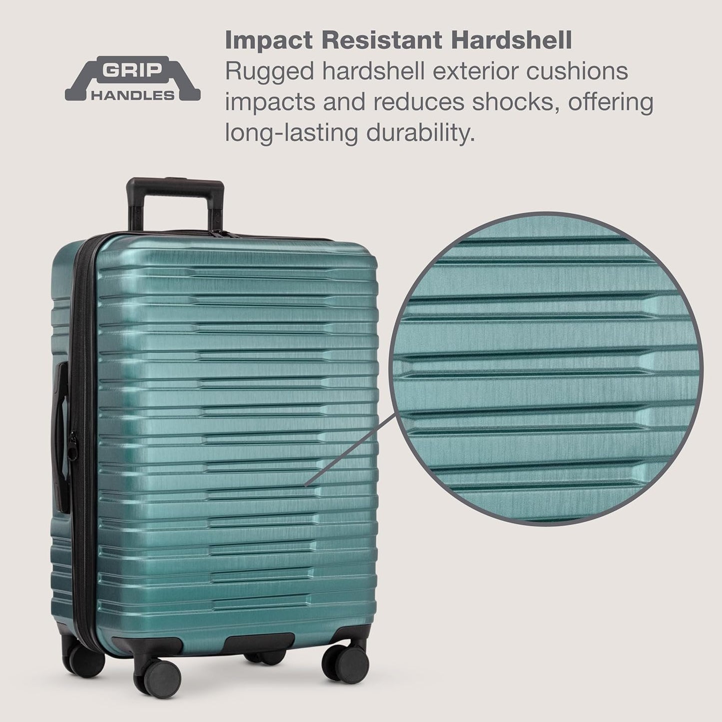 U.S. Traveler Boren Polycarbonate Hardside Rugged Travel Suitcase Luggage with 8 Spinner Wheels, Aluminum Handle, Teal, 2-Piece Set, USB Port in Carry-On