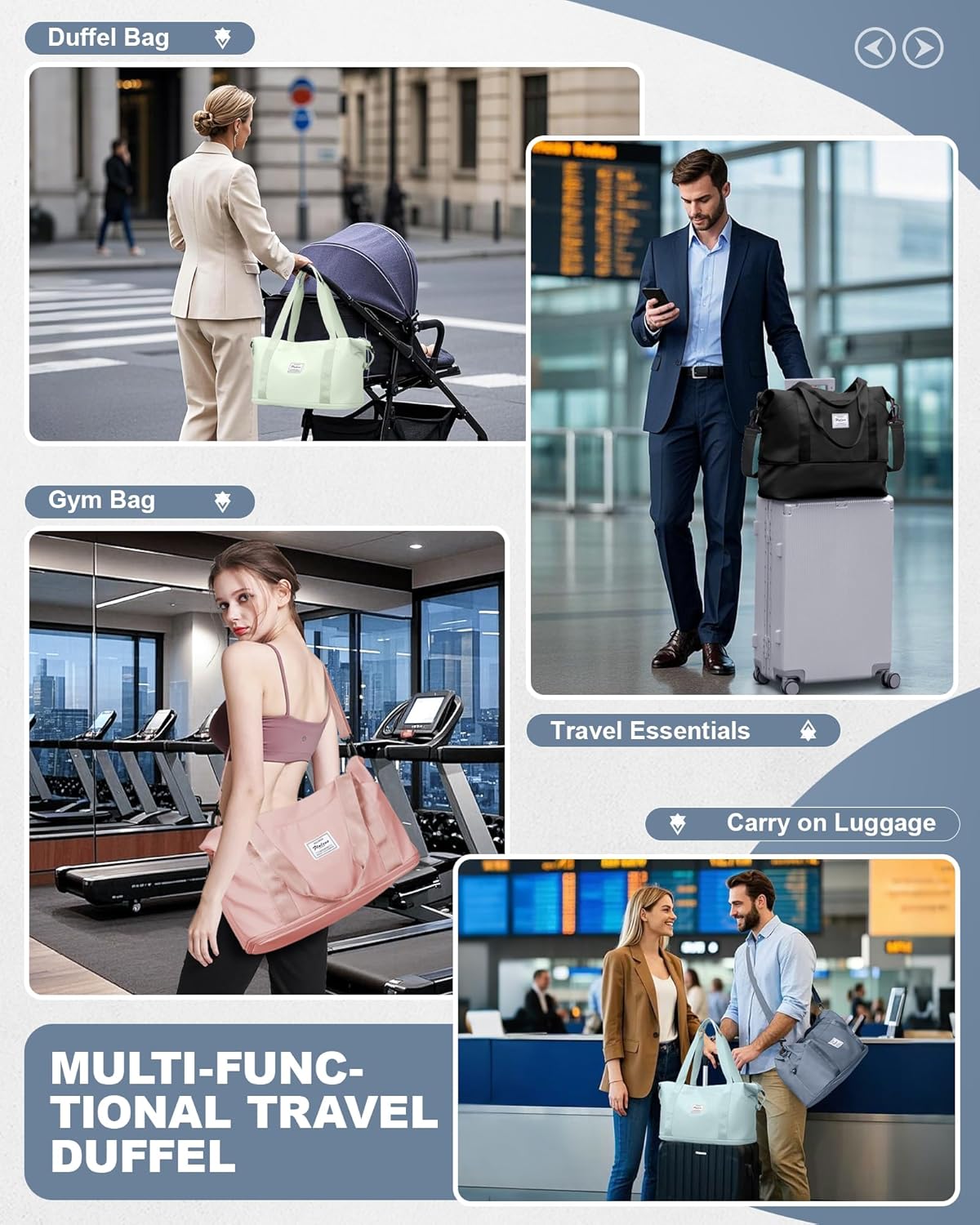 Travel Duffel Bag, Sports Tote Gym Bag, Shoulder Weekender Overnight Bag for Women