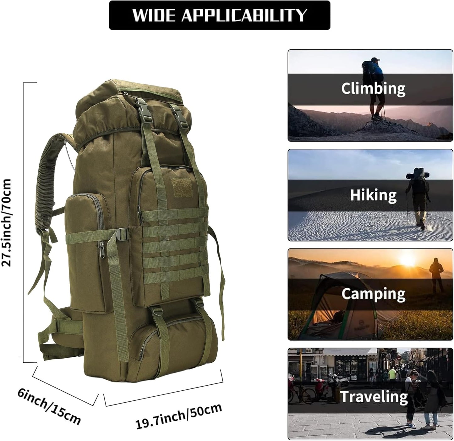 Hiking Backpack for Men 70L/100L Camping Backpack Military Rucksack Molle 3 Days Assault Pack for Climbing