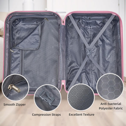 LARVENDER Luggage Sets 5 Piece Hardside Expandable Suitcase with Wheels Lock,PC+ABS Hardside Lightweight Rolling Suitcase for Women and Men,Peach Sparkling