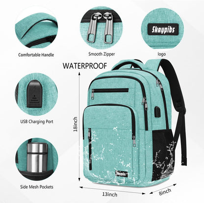 Backpack for Women Men, School Backpack for Boys Girls Teens, 15.6 Inch Laptop Backpack with USB Port, College Middle High School Bookbag, Water Resistent Business Mochila para hombre, Cyan