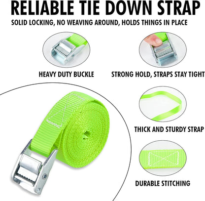 Cartman 1" x 12'Lashing Straps Cargo Tie-Down Strap Up to 600lbs, 6pk in Carry Bag, Green