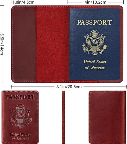 BIAOTIE Premium Leather Passport Holder Covers, Rfid Travel Wallet Passport Document Holder, Travel Essentials Wallet Cover Case for Men and Women (Wine Red)