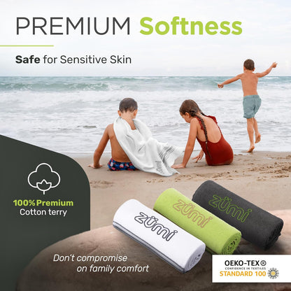 Zumi MINI 100% Cotton Camping Travel Towel - Small, Ultralight, Fast Drying, Highly Absorbent, Soft and Gentle on The Skin, Safe for The Planet (28" x 13" Green)