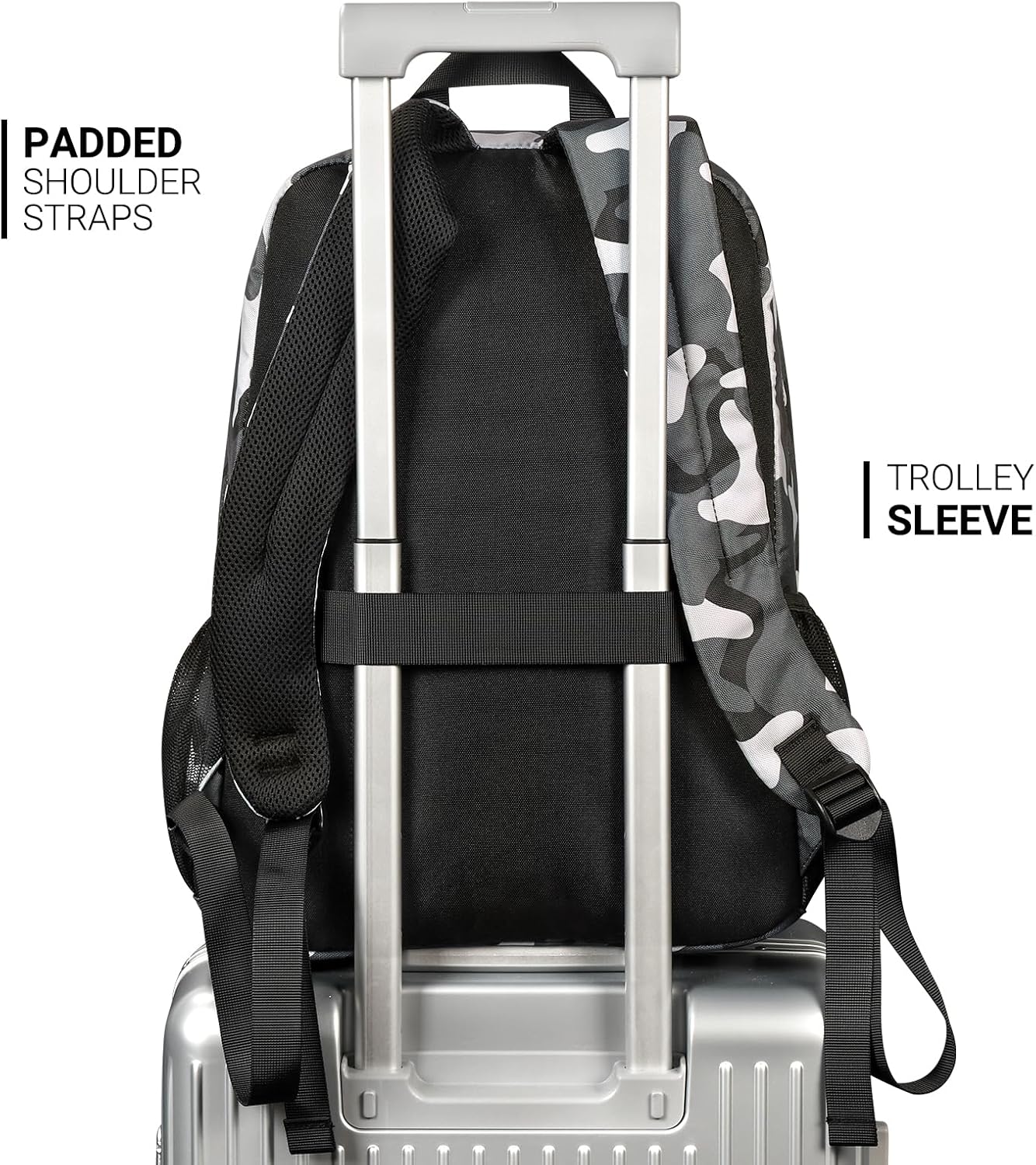 ZORFIN 26L Backpack for College, and Travel: Water Resistant Bookbag - Camo Black