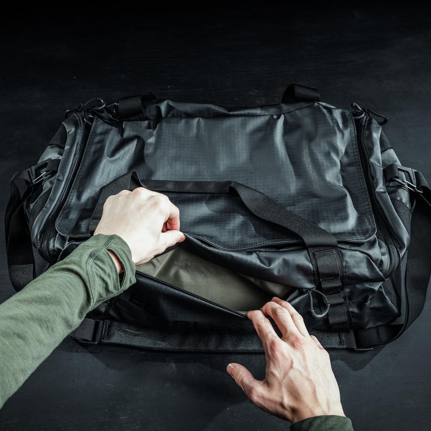 Eberlestock Hyllus Duffel Bag for Men - Durable, Water-Resistant, Small Men's Duffle Bag with Zipper Pockets, Ideal for Travel & Gym, Tactical Gear Bag, Hunting, Fishing, Camping - Black, 65L