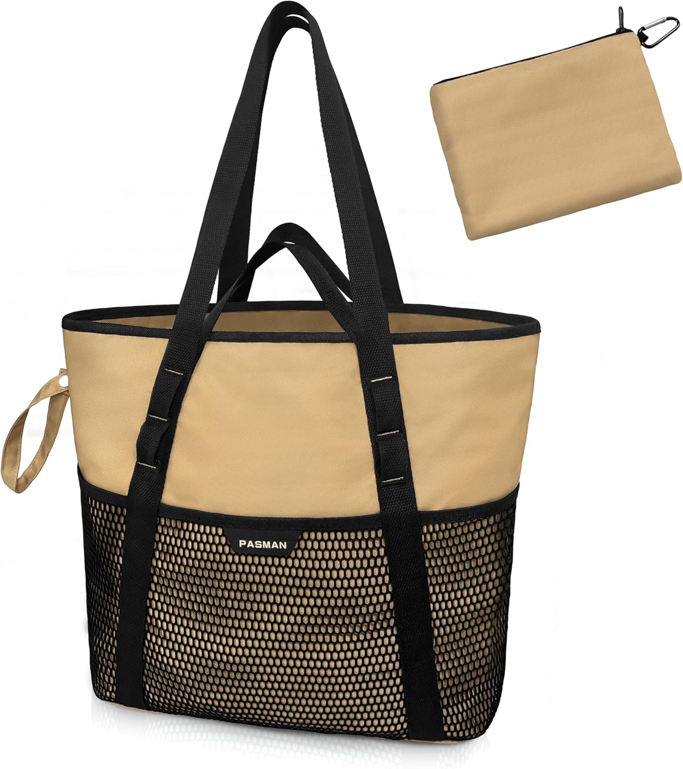 Beach Bag with Zipper - 8 Pockets Sandproof Beach Tote Bag for Women,Foldable Lightweight Family Swim Bag Vacation