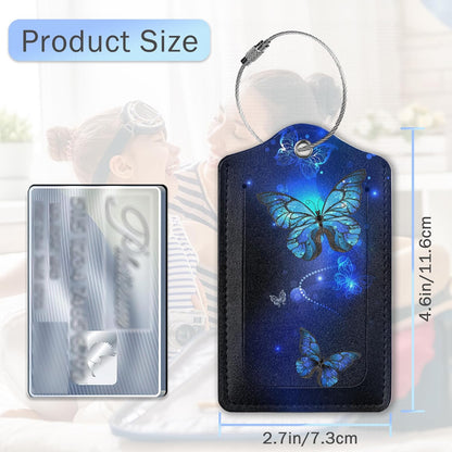 Butterfly Moon Luggage Tags,2 Pack Moth and Stars Luggage Tag,Leather Privacy Cover ID Label with Stainless Steel Loop for Women Men Kids Girls Travel