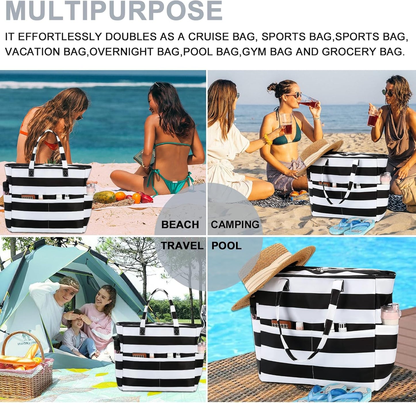 Waterproof Beach Tote Pool Bags for Women Ladies Extra Large Gym Tote Carry On Bag With Wet Compartment for Weekender Travel