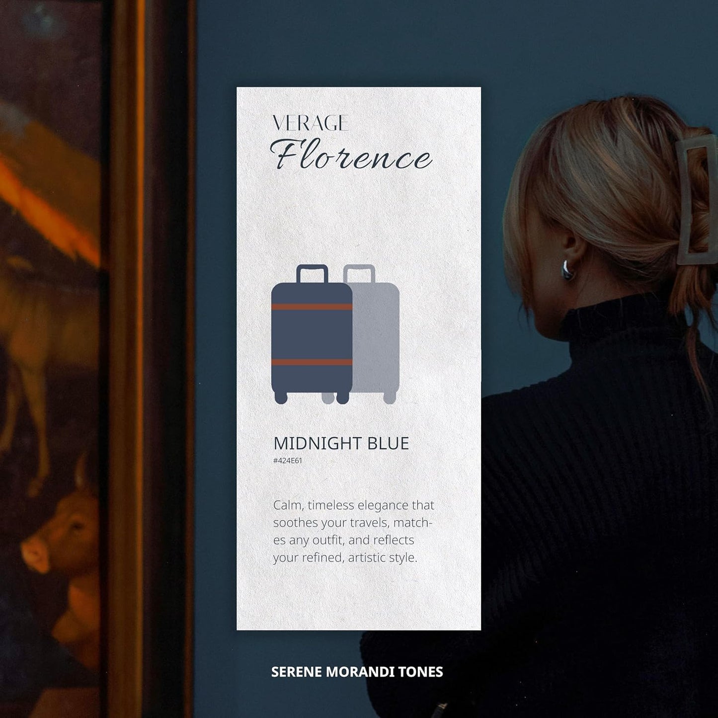 Verage Florence Hardside Carry-On Luggage with Spinner Wheels, Lightweight Expandable Suitcase with TSA Lock, Artist-Inspired Stylish Travel Luggage for Women, 20-Inch, Midnight Blue